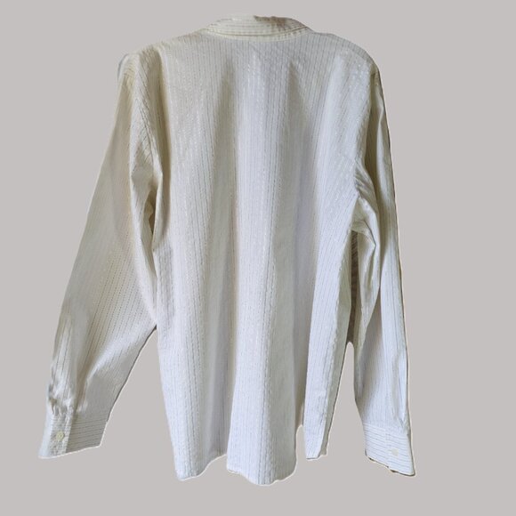 Sag Harbor White Button Down Shirt /W Vertical Silver Metallic Stripes XL - Picture 3 of 4